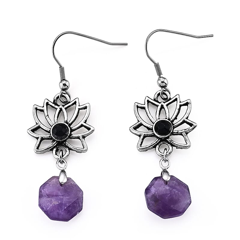 African Amethyst 15.00 ctw and Glass Earrings in Silvertone