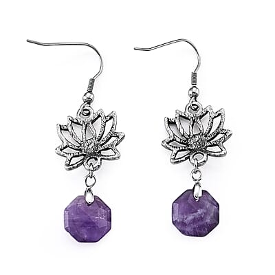 African Amethyst 15.00 ctw and Glass Earrings in Silvertone