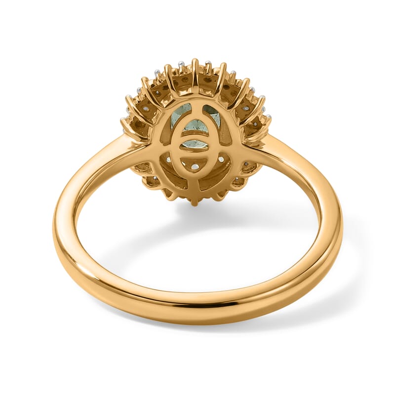 D'Joy Premium Natural Green Apatite and Yellow Sapphire and Diamond 1.10 ctw Sunbeam Elegance Ring in 18K Vermeil Yellow Gold Over Sterling Silver (Size 8.0)