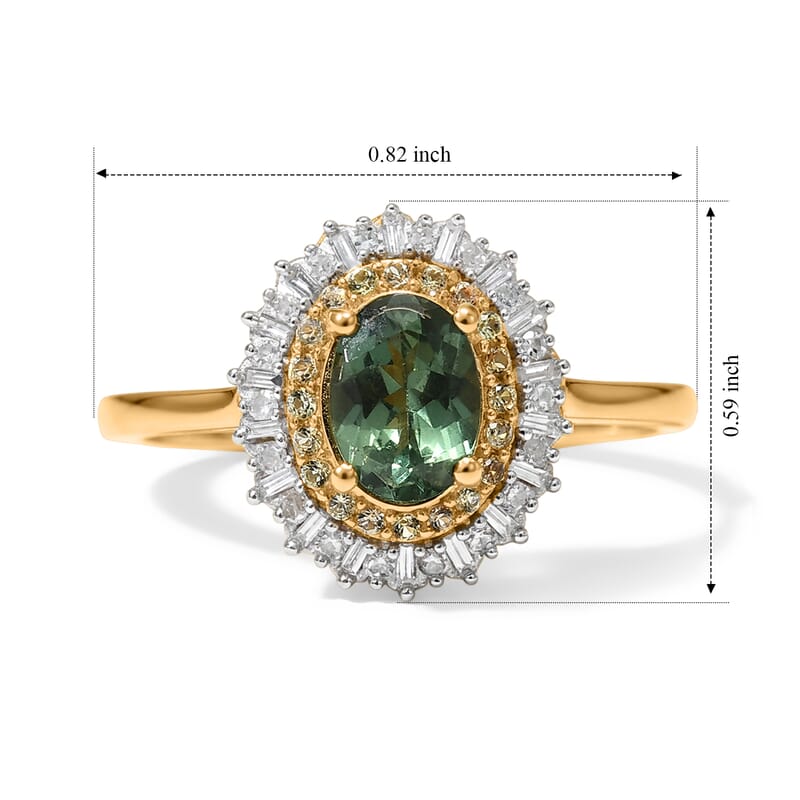 D'Joy Premium Natural Green Apatite and Yellow Sapphire and Diamond 1.10 ctw Sunbeam Elegance Ring in 18K Vermeil Yellow Gold Over Sterling Silver (Size 8.0)