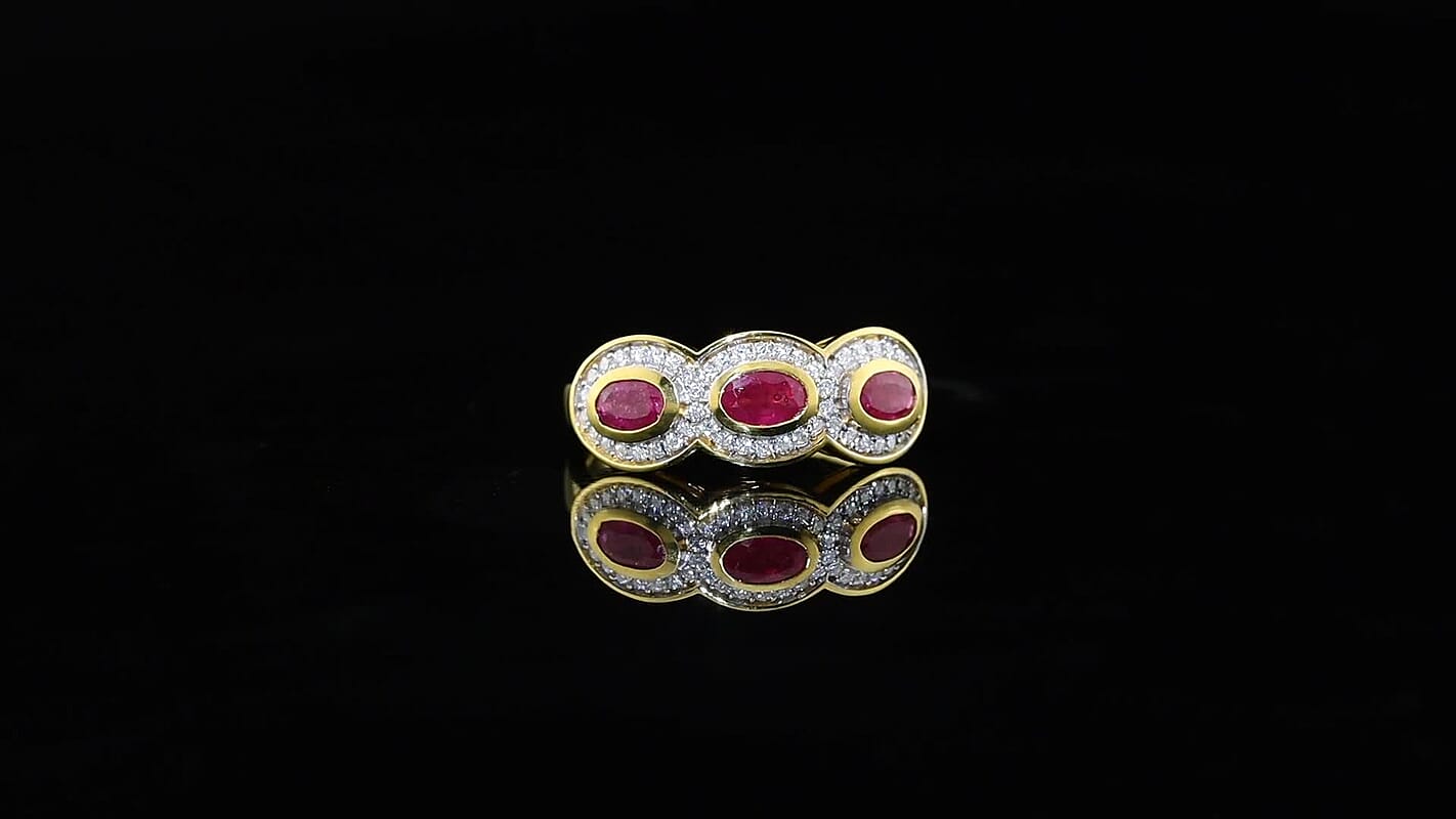 D'Joy Premium Niassa Ruby (FF), Moissanite Ring in 18K Vermeil YG Over Sterling Silver (Size 10.0) 1.35 ctw