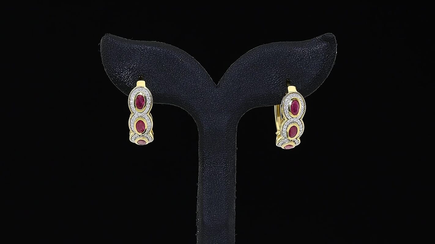 D'Joy Premium Niassa Ruby (FF), Moissanite Hoop Earrings in 18K Vermeil YG Over Sterling Silver 2.75 ctw