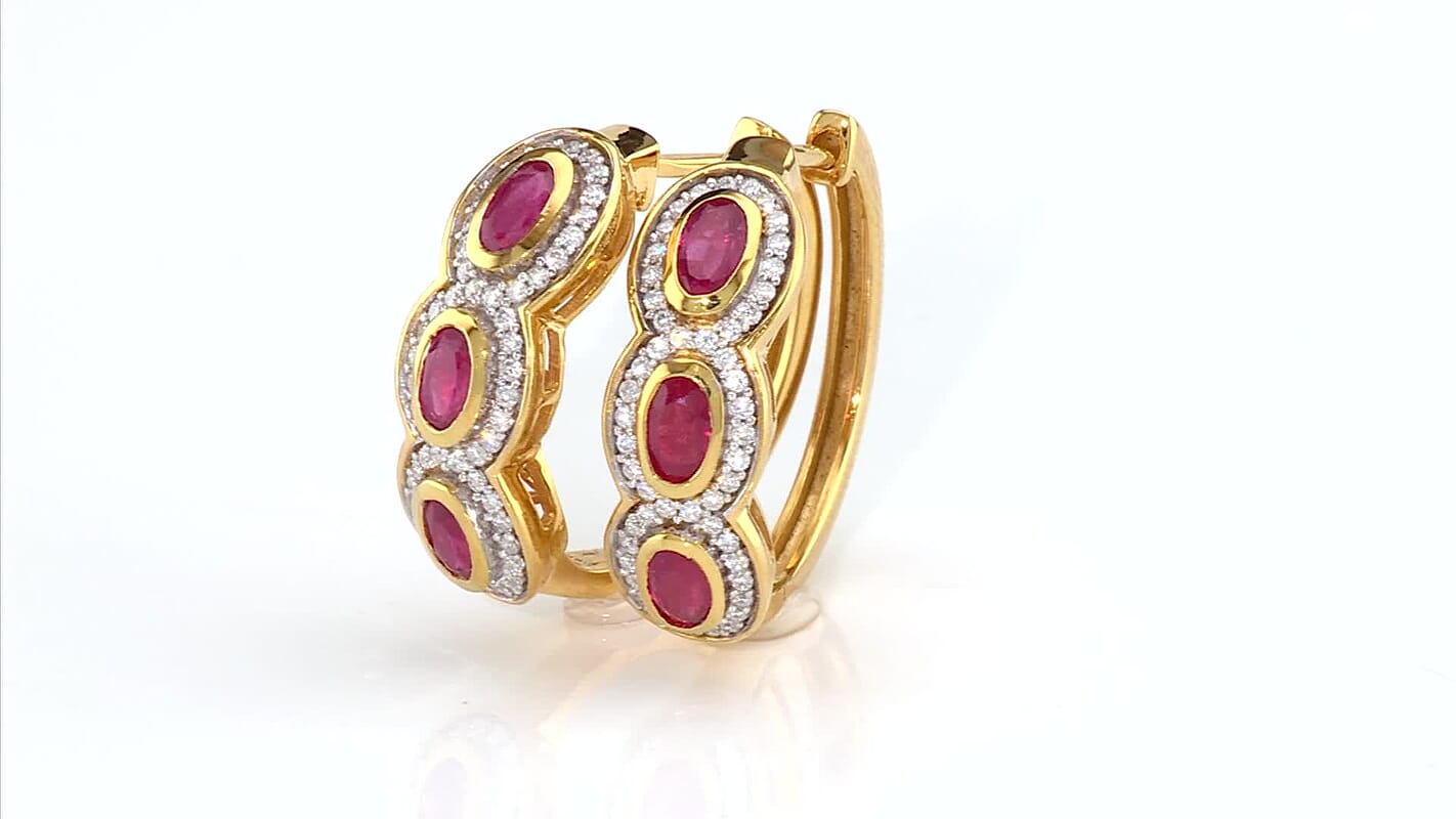 D'Joy Premium Niassa Ruby (FF), Moissanite Hoop Earrings in 18K Vermeil YG Over Sterling Silver 2.75 ctw