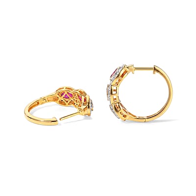 D'Joy Premium Niassa Ruby (FF) and Moissanite 2.75 ctw Trio Glow Hoop Earrings in 18K Vermeil YG Over Sterling Silver