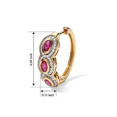 D'Joy Premium Niassa Ruby (FF) and Moissanite 2.75 ctw Trio Glow Hoop Earrings in 18K Vermeil YG Over Sterling Silver