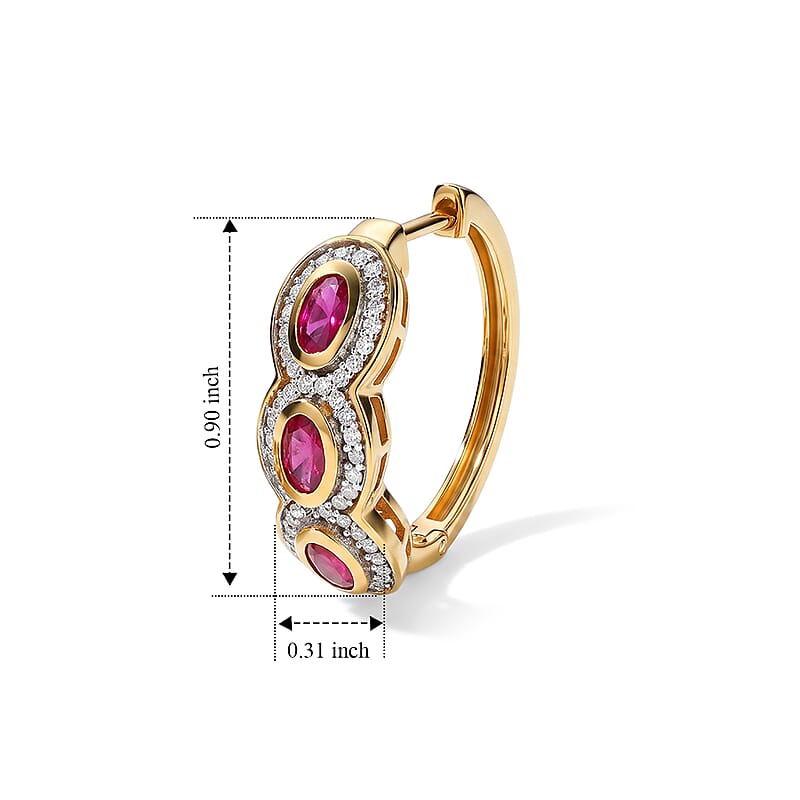 D'Joy Premium Niassa Ruby (FF) and Moissanite 2.75 ctw Trio Glow Hoop Earrings in 18K Vermeil YG Over Sterling Silver