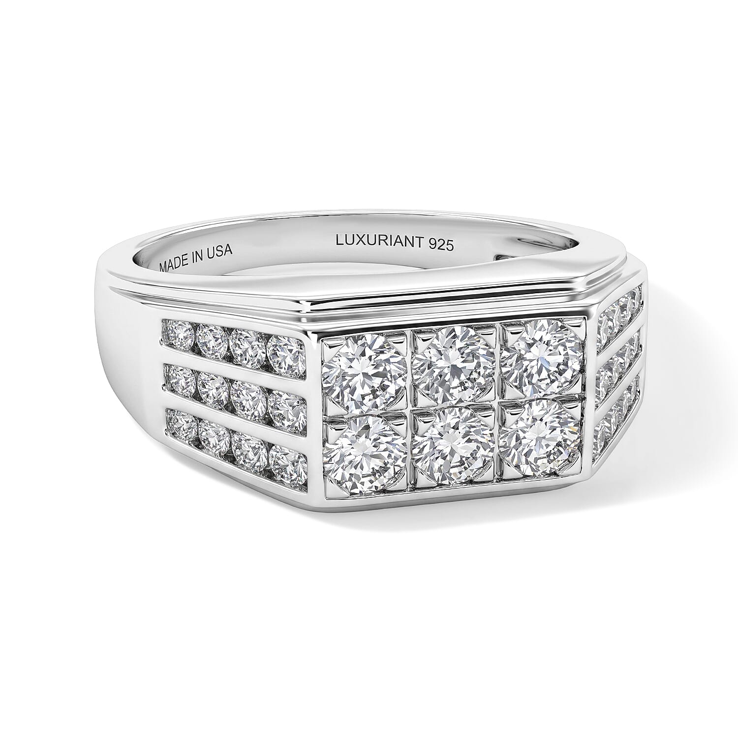 Luxuriant Lab Grown Diamond G-H SI 2.00 ctw Men's Ring in Rhodium Over Sterling Silver (Size 10.0)
