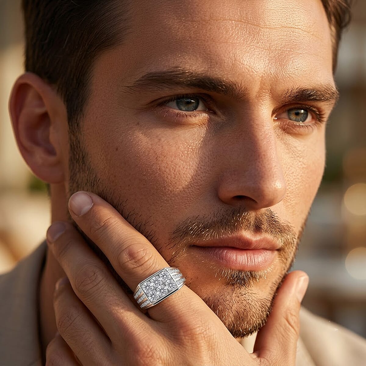 Luxuriant Lab Grown Diamond G-H SI 2.00 ctw Men's Ring in Rhodium Over Sterling Silver (Size 10.0)