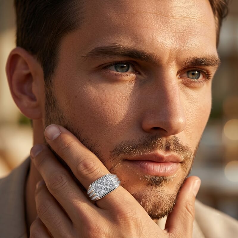 Luxuriant Lab Grown Diamond G-H SI 2.00 ctw Men's Ring in Rhodium Over Sterling Silver (Size 10.0)