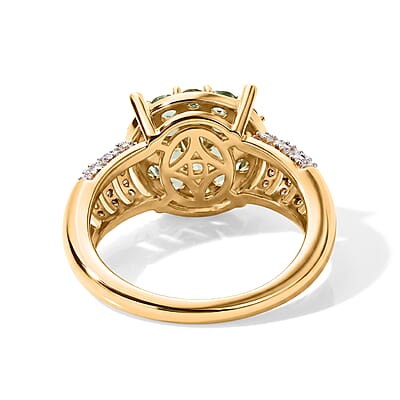 D'Joy Premium Natural Green Apatite and Moissanite 1.60 ctw Green Foliage Ring in 18K Vermeil Yellow Gold Over Sterling Silver (Size 6.0)