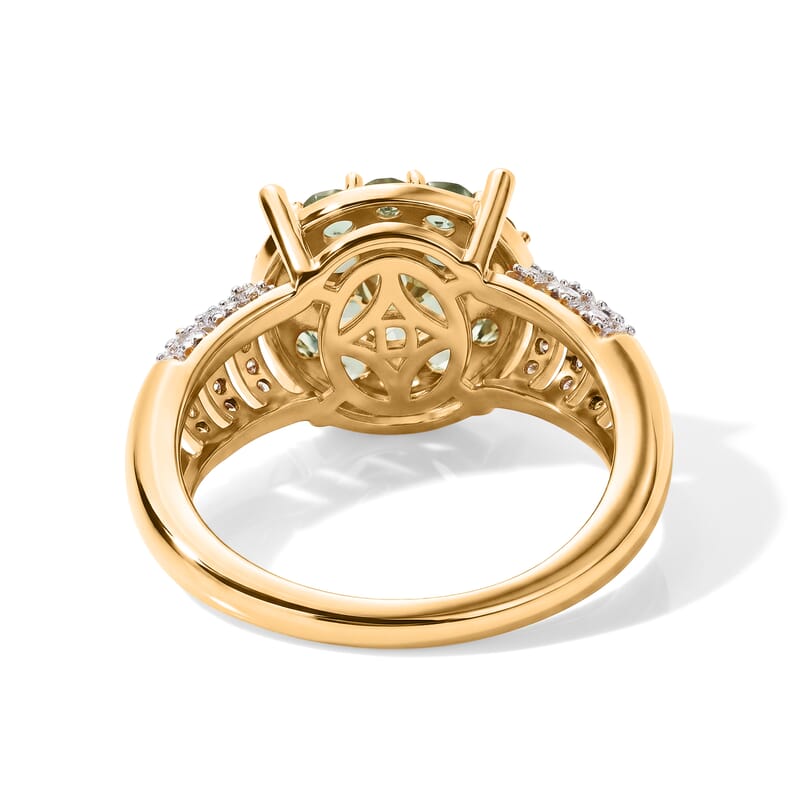 D'Joy Premium Natural Green Apatite and Moissanite 1.60 ctw Green Foliage Ring in 18K Vermeil Yellow Gold Over Sterling Silver (Size 6.0)