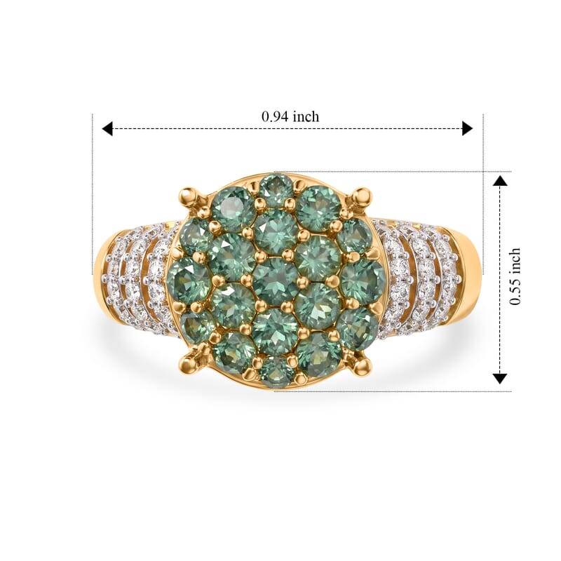 D'Joy Premium Natural Green Apatite and Moissanite 1.60 ctw Green Foliage Ring in 18K Vermeil Yellow Gold Over Sterling Silver (Size 6.0)