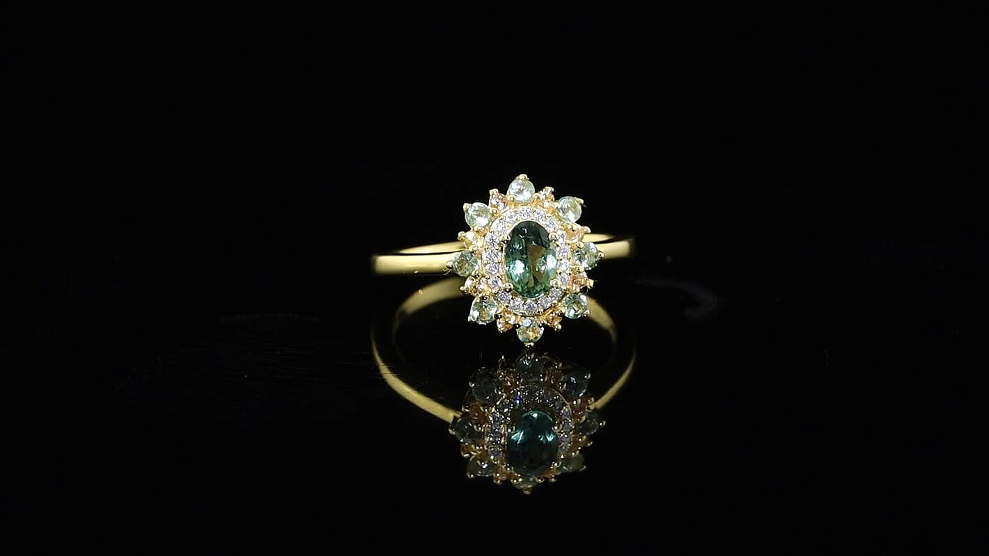 D''Joy Premium Tanzanian Natural Green Apatite, Multi Gemstone Ring in 18K Vermeil YG Over Sterling Silver (Size 7.0) 1.10 ctw