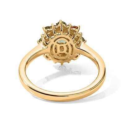 D'Joy Premium Natural Green Apatite and Multi Gemstone 1.10 ctw Verdant Blossom Ring in 18K Vermeil Yellow Gold Over Sterling Silver (Size 5.0)