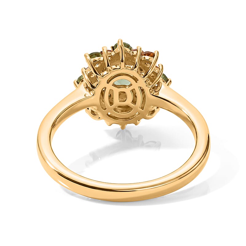 D'Joy Premium Natural Green Apatite and Multi Gemstone 1.10 ctw Ring in 18K Vermeil Yellow Gold Over Sterling Silver (Size 5.0)