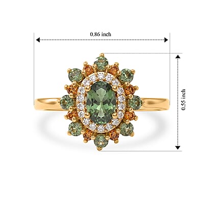 D'Joy Premium Natural Green Apatite and Multi Gemstone 1.10 ctw Verdant Blossom Ring in 18K Vermeil Yellow Gold Over Sterling Silver (Size 5.0)