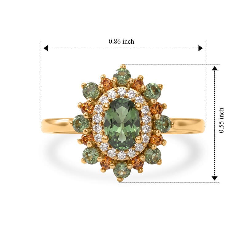 D'Joy Premium Natural Green Apatite and Multi Gemstone 1.10 ctw Verdant Blossom Ring in 18K Vermeil Yellow Gold Over Sterling Silver (Size 5.0)