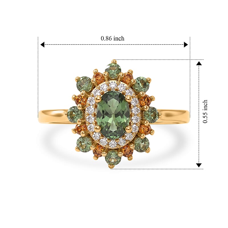 D'Joy Premium Natural Green Apatite and Multi Gemstone 1.10 ctw Ring in 18K Vermeil Yellow Gold Over Sterling Silver (Size 5.0)