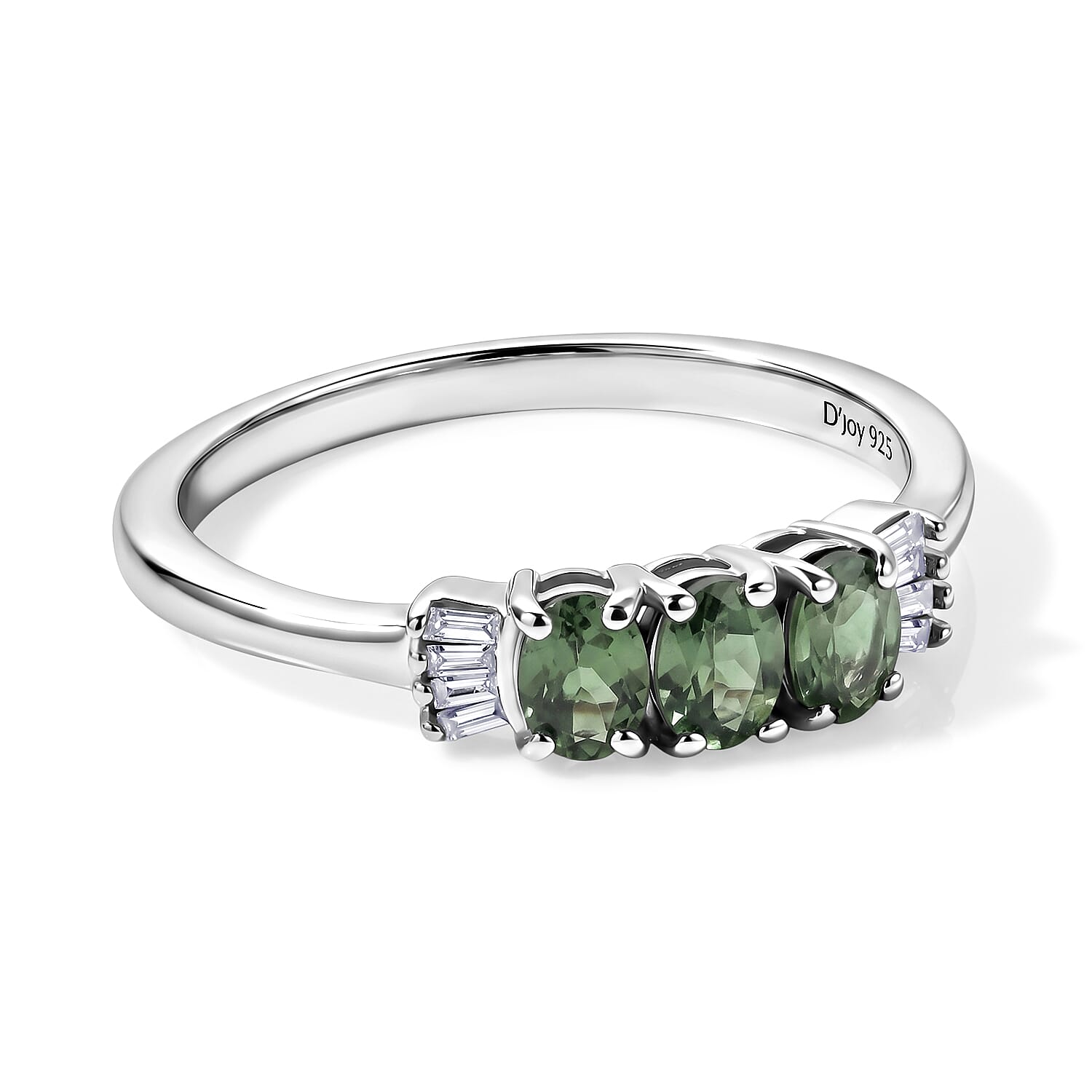 D''Joy Premium Tanzanian Natural Green Apatite, Diamond Ring in Rhodium Over Sterling Silver (Size 7.0) 0.65 ctw