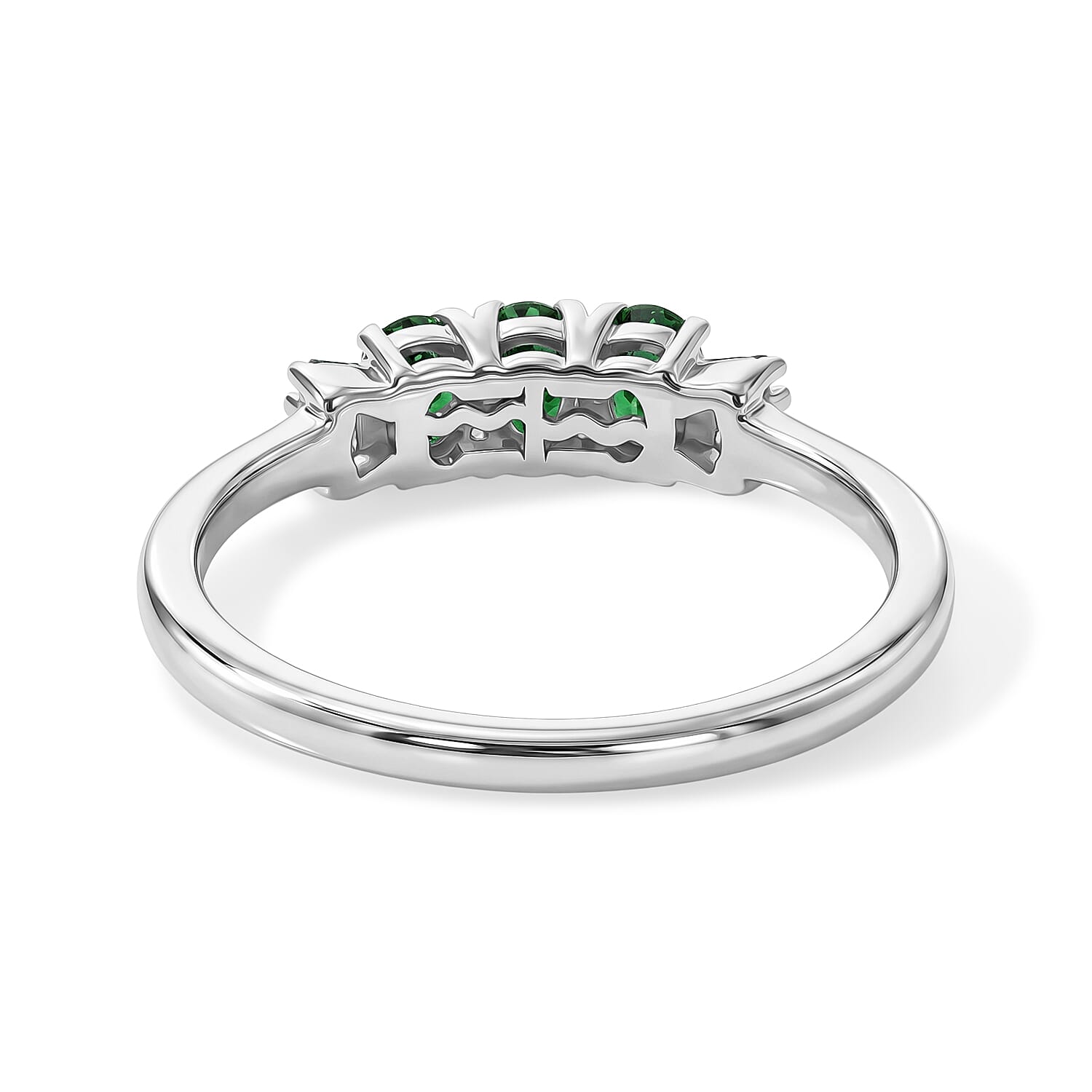 D'Joy Premium Natural Green Apatite and Diamond 0.65 ctw Trilogy Ring in Rhodium Over Sterling Silver (Size 5.0)