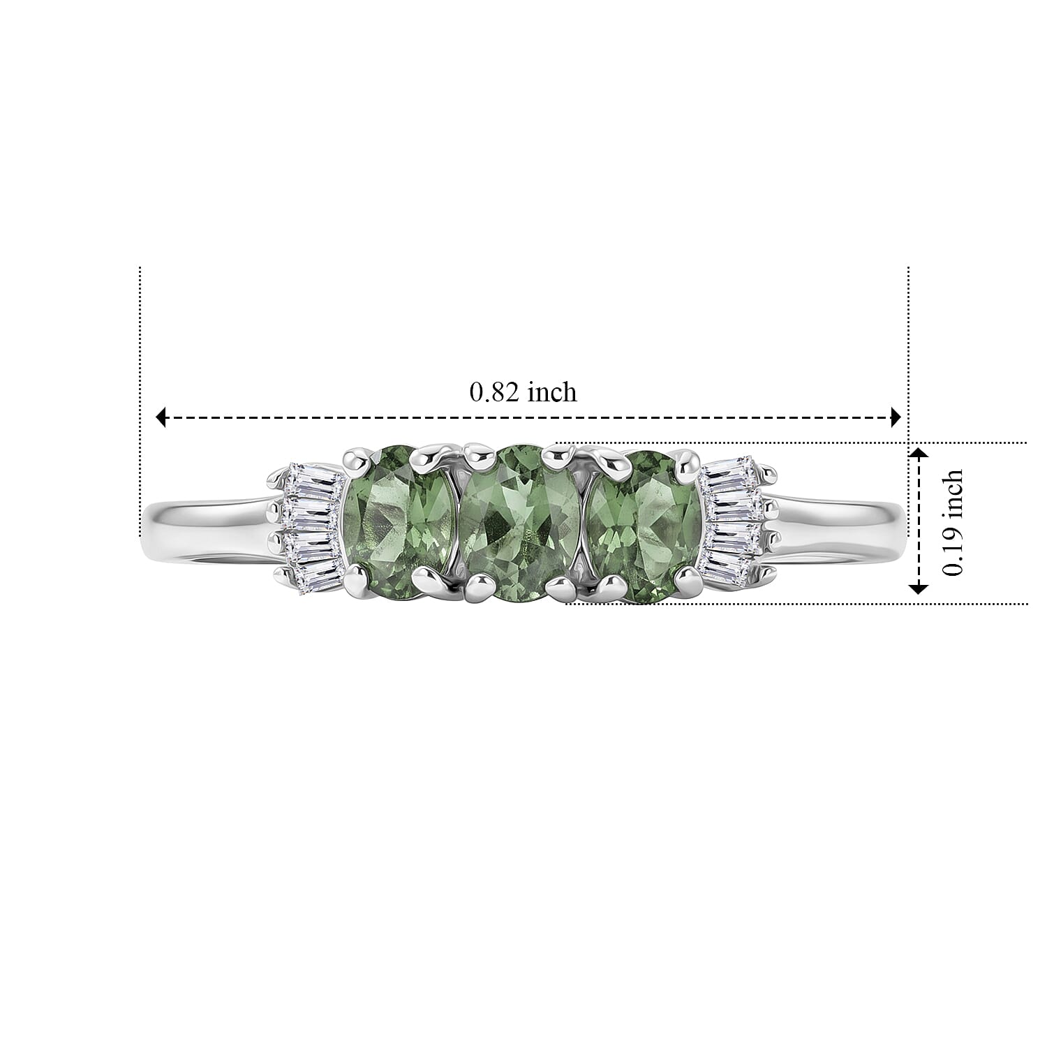 D'Joy Premium Natural Green Apatite and Diamond 0.65 ctw Trilogy Ring in Rhodium Over Sterling Silver (Size 5.0)
