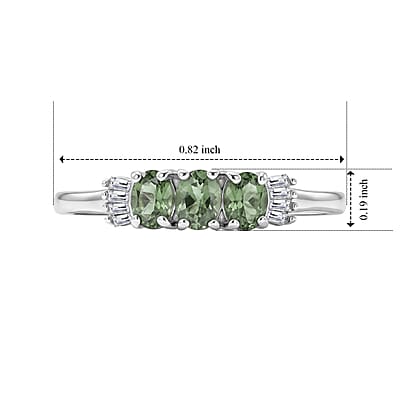 D'Joy Premium Natural Green Apatite and Diamond 0.65 ctw Trilogy Ring in Rhodium Over Sterling Silver (Size 5.0)
