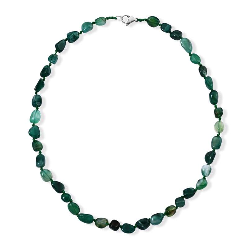 Green Agate 150.00 ctw Beaded Cord Necklace in Stainless Steel 20 Inches