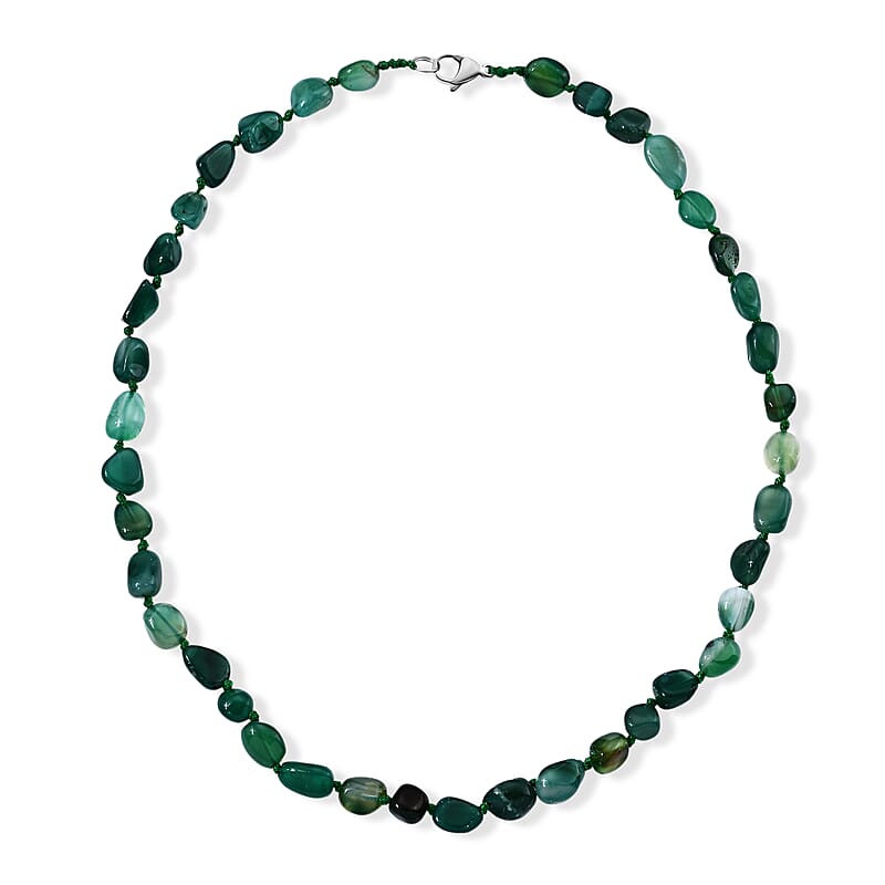 Green Agate 150.00 ctw Beaded Cord Necklace in Stainless Steel 20 Inches
