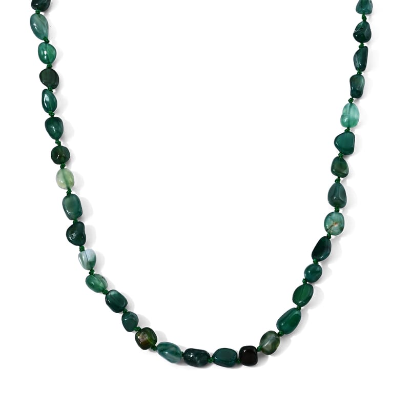 Green Agate 150.00 ctw Beaded Cord Necklace in Stainless Steel 20 Inches