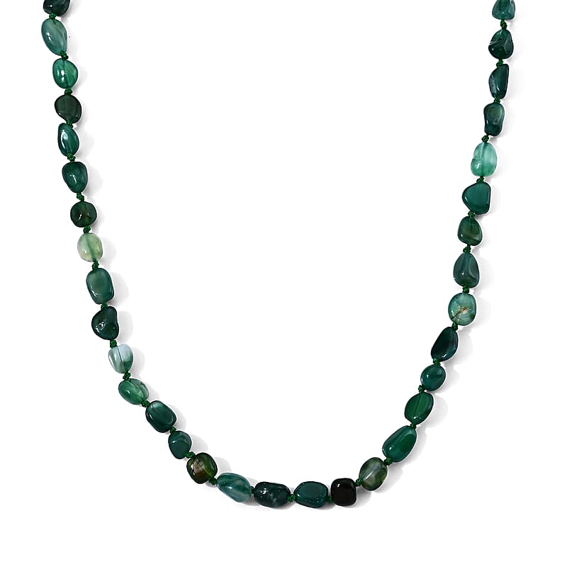 Green Agate 150.00 ctw Beaded Cord Necklace in Stainless Steel 20 Inches