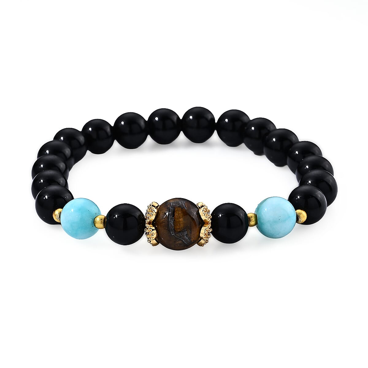 Tigers Eye and Multi Gemstone 75.00 ctw Bracelet in Goldtone (6.00-6.50In)