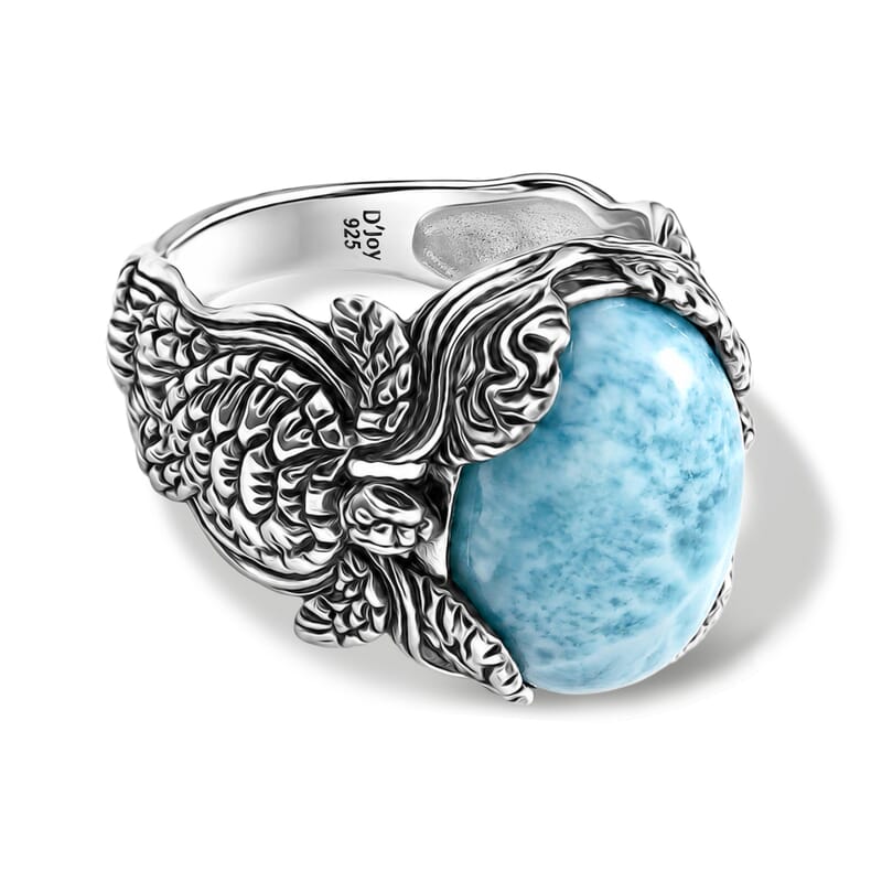 D'Joy Bali Legacy AAA Larimar 14.00 ctw Turtle Ring in Sterling Silver (Size 5.0)