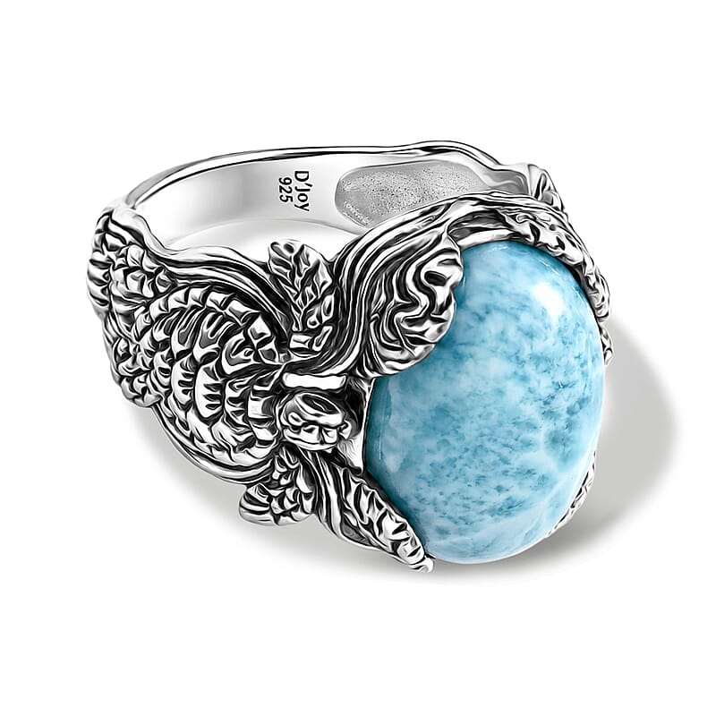 D'Joy Bali Legacy AAA Larimar 11.20 ctw Turtle Ring in Sterling Silver (Size 7.0)