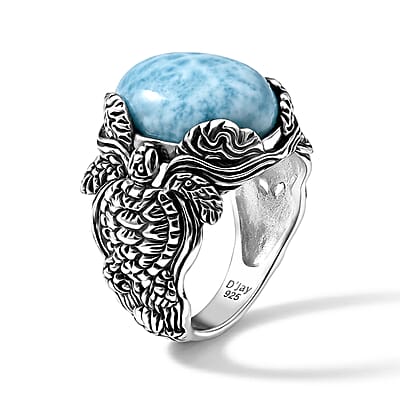 D'Joy Bali Legacy AAA Larimar 11.20 ctw Turtle Ring in Sterling Silver (Size 7.0)