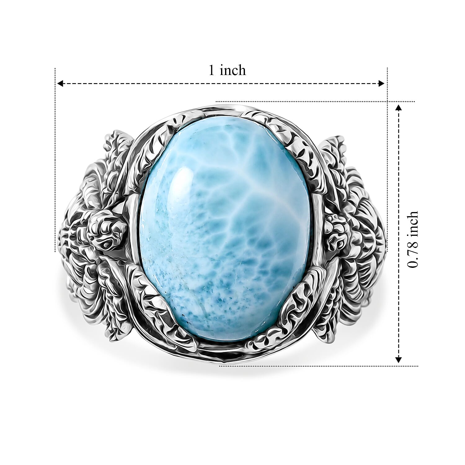 D'Joy Bali Legacy AAA Larimar 11.20 ctw Turtle Ring in Sterling Silver (Size 7.0)
