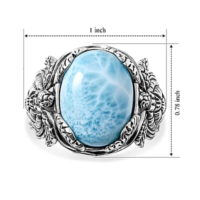 D'Joy Bali Legacy AAA Larimar 11.20 ctw Turtle Ring in Sterling Silver (Size 7.0)