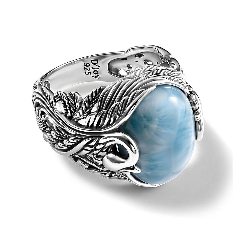 D'Joy Bali Legacy AAA Larimar 11.20 ctw Swan Ring in Sterling Silver (Size 8.0)