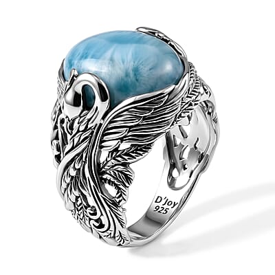 D'Joy Bali Legacy AAA Larimar 11.20 ctw Swan Ring in Sterling Silver (Size 8.0)