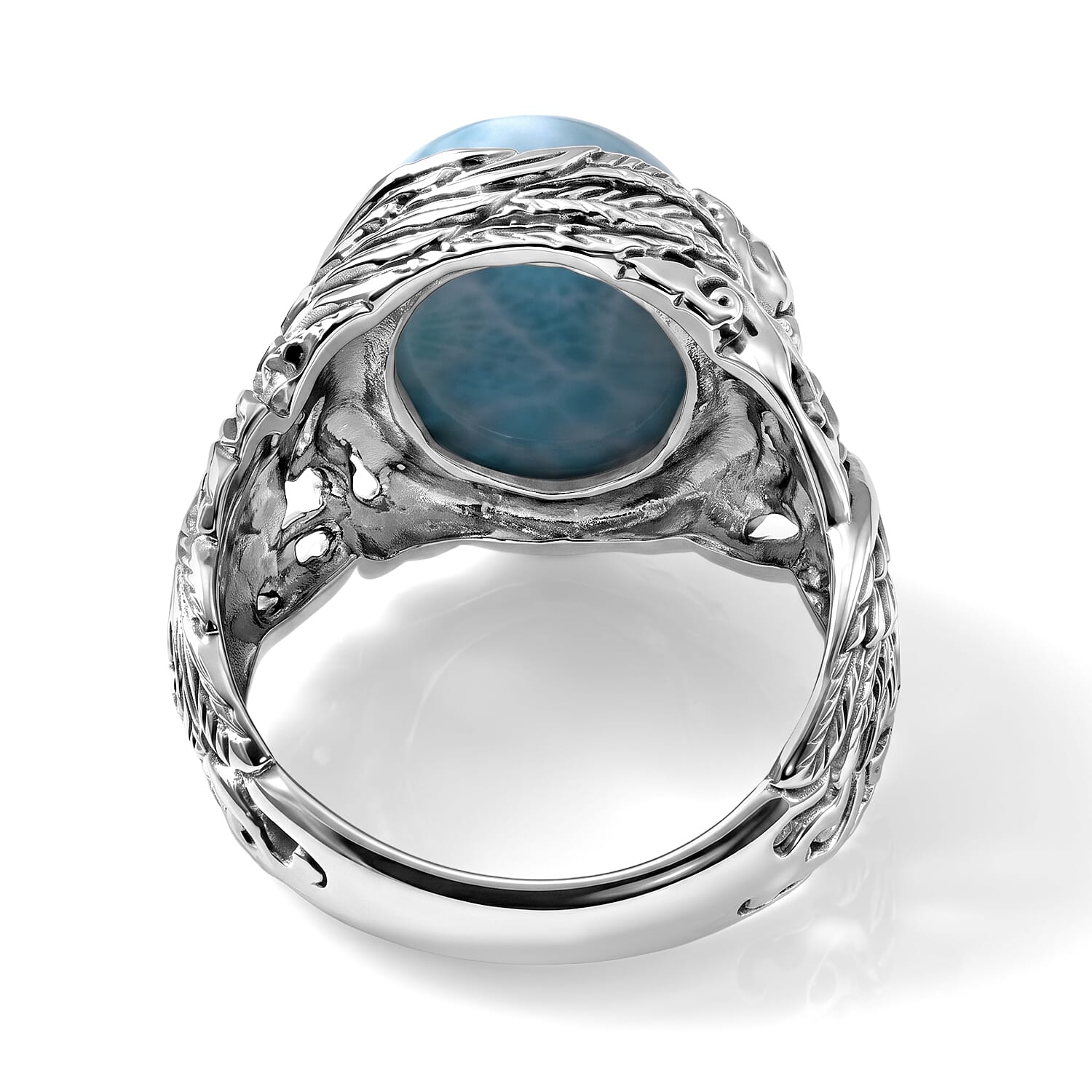 D'Joy Bali Legacy AAA Larimar 11.20 ctw Swan Ring in Sterling Silver (Size 8.0)
