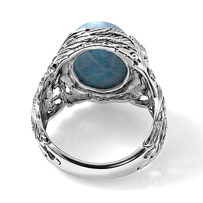 D'Joy Bali Legacy AAA Larimar 11.20 ctw Swan Ring in Sterling Silver (Size 8.0)