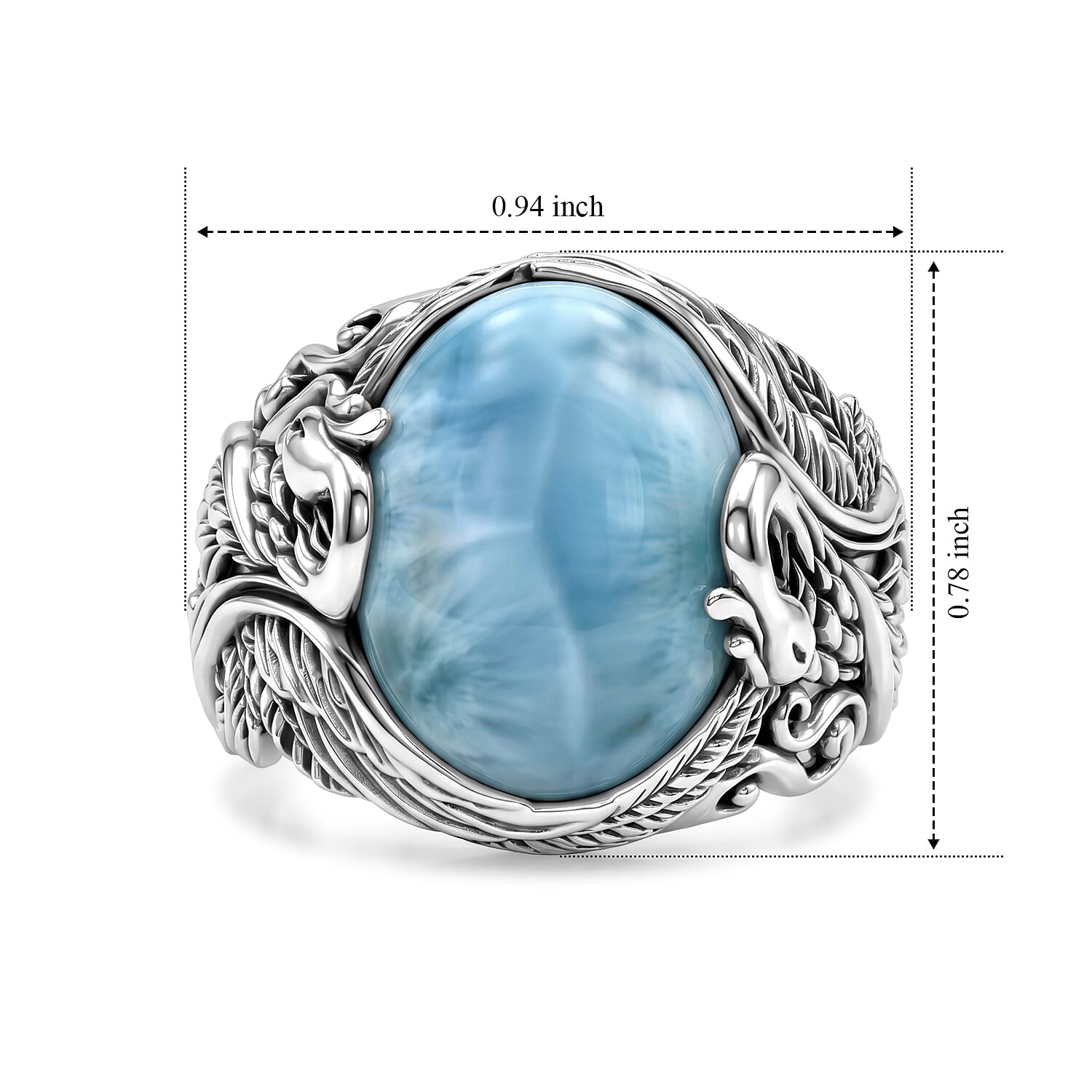D'Joy Bali Legacy AAA Larimar 11.20 ctw Swan Ring in Sterling Silver (Size 8.0)