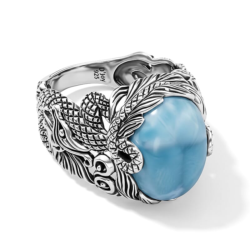 D'Joy Bali Legacy AAA Larimar 11.20 ctw Dragon Ring in Sterling Silver (Size 8.0)