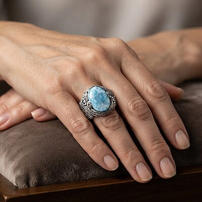 D'Joy Bali Legacy AAA Larimar 11.20 ctw Dragon Ring in Sterling Silver (Size 8.0)