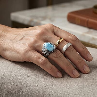 D'Joy Bali Legacy AAA Larimar 11.20 ctw Dragon Ring in Sterling Silver (Size 8.0)