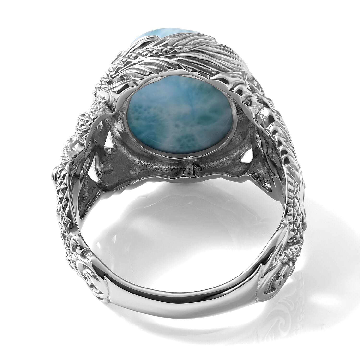 D'Joy Bali Legacy AAA Larimar 11.20 ctw Dragon Ring in Sterling Silver (Size 8.0)