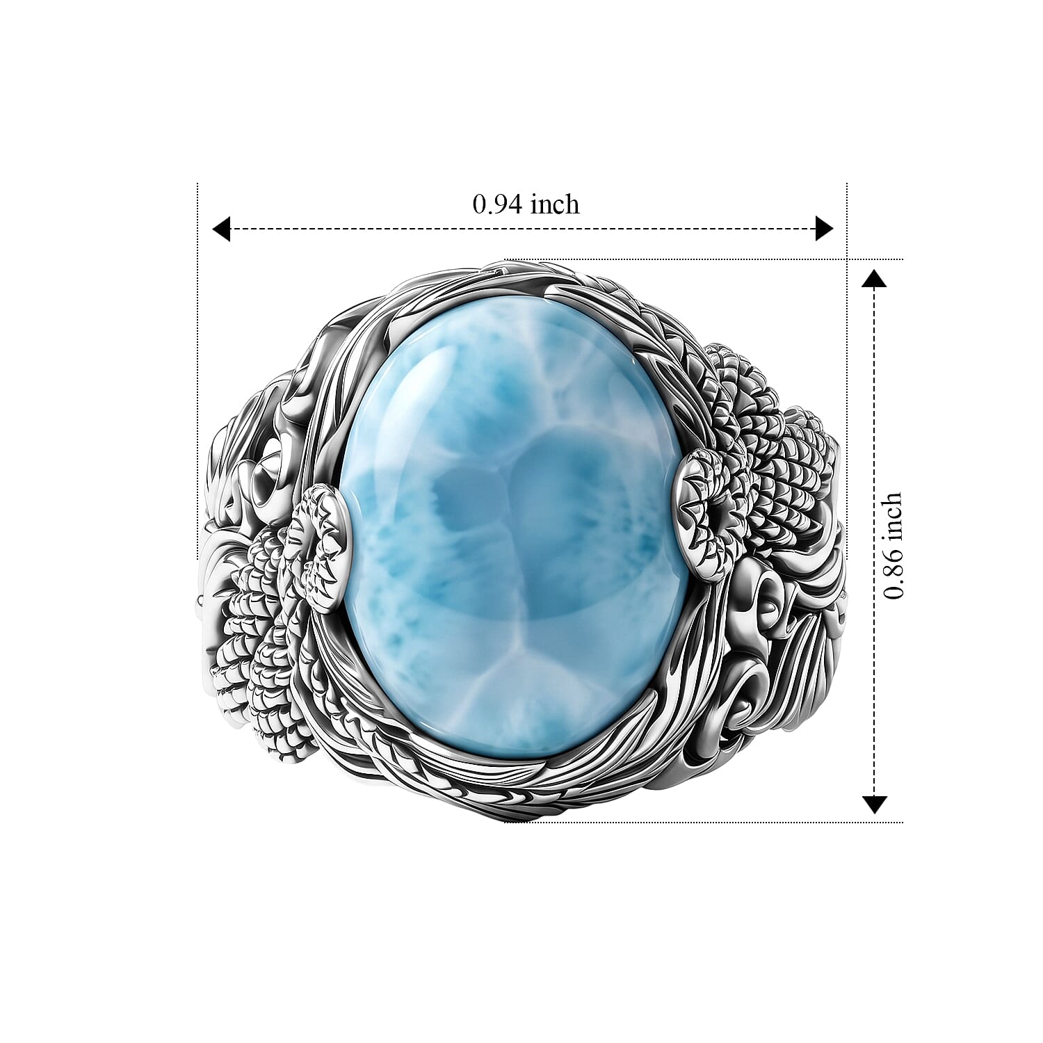 D'Joy Bali Legacy AAA Larimar 11.20 ctw Dragon Ring in Sterling Silver (Size 8.0)