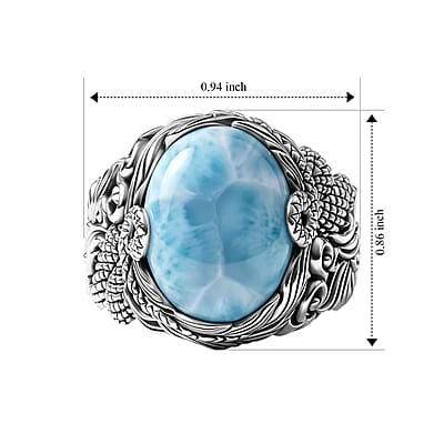 D'Joy Bali Legacy AAA Larimar 11.20 ctw Dragon Ring in Sterling Silver (Size 8.0)