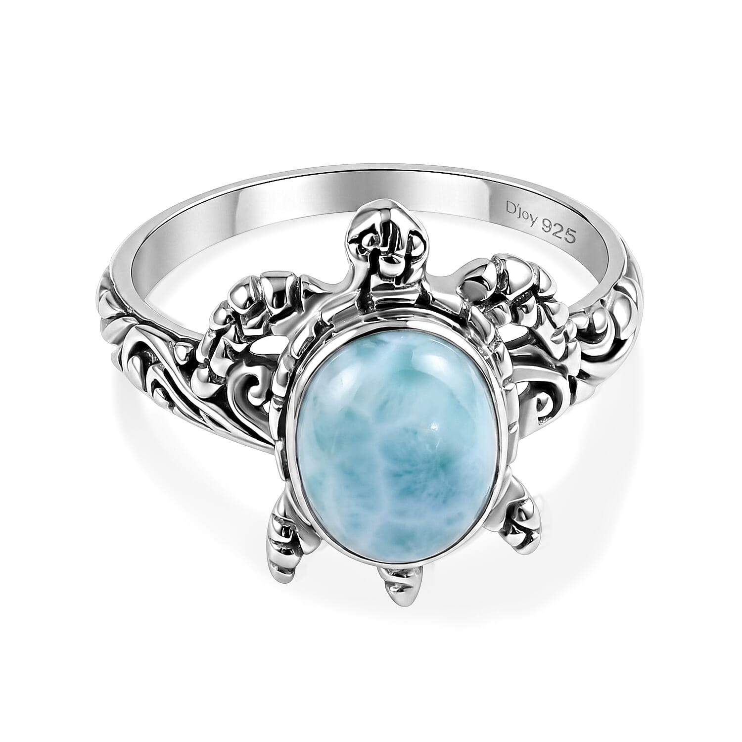 D'Joy Bali Legacy AAA Larimar 3.50 ctw Turtle Ring in Sterling Silver (Size 5.0)