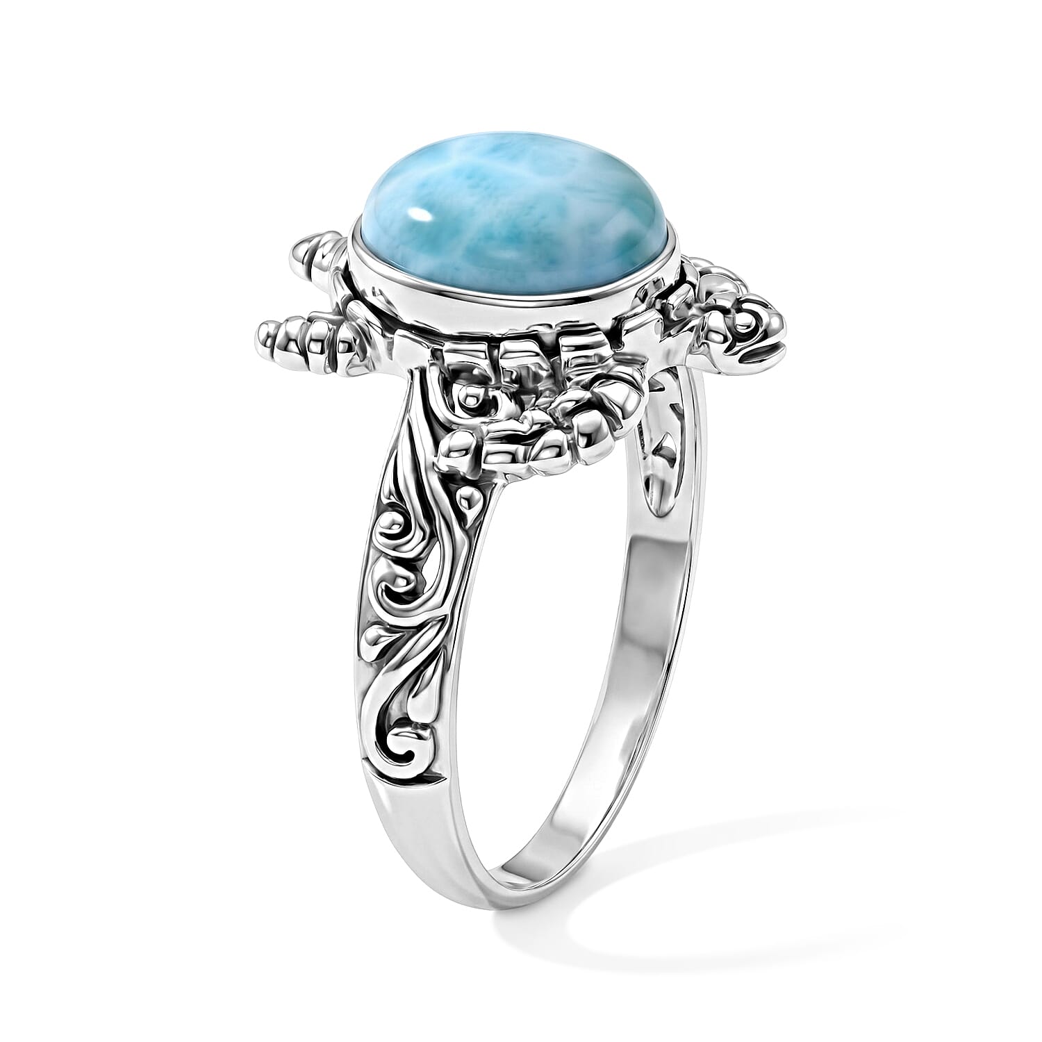 D'Joy Bali Legacy AAA Larimar 3.50 ctw Turtle Ring in Sterling Silver (Size 5.0)