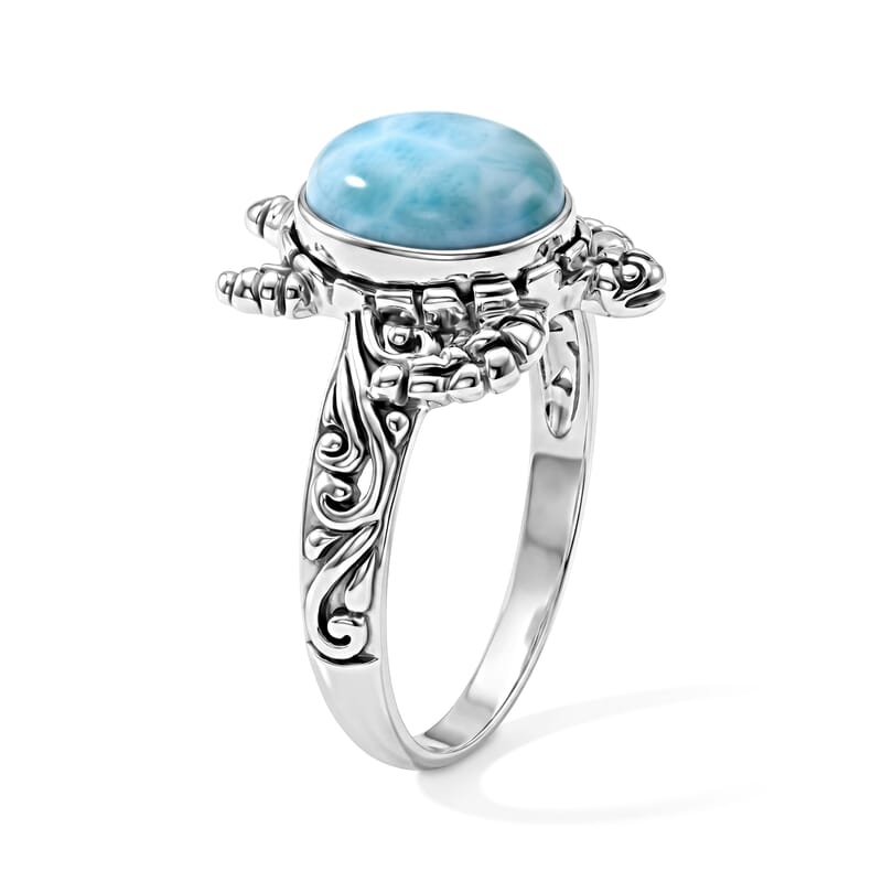 D'Joy Bali Legacy AAA Larimar 3.50 ctw Turtle Ring in Sterling Silver (Size 5.0)